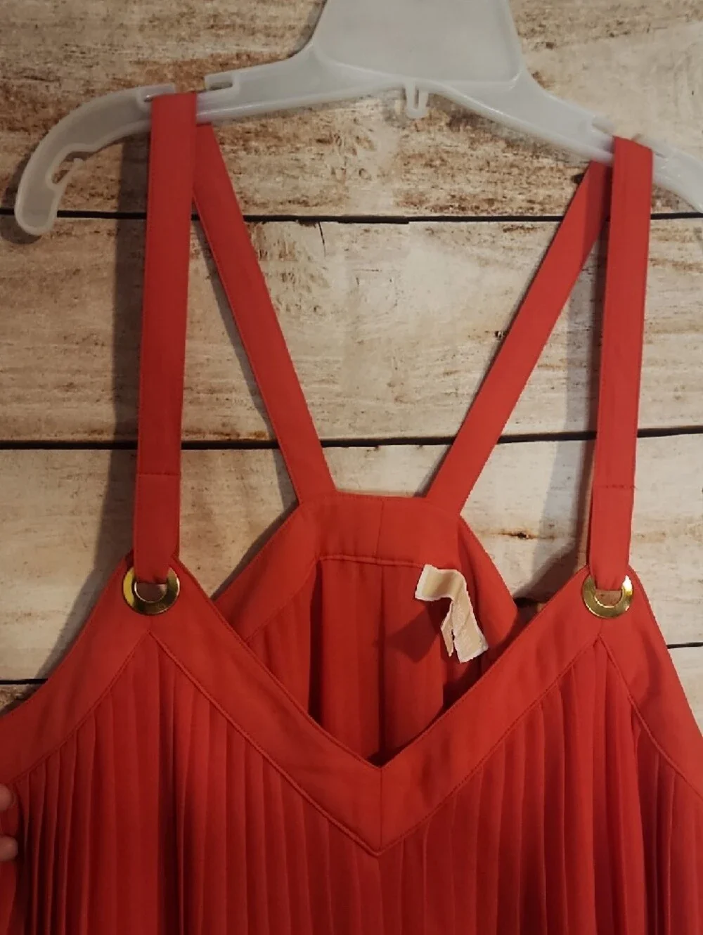 Michael Kors Coral Red Pleated Blouse with Gold Hardware